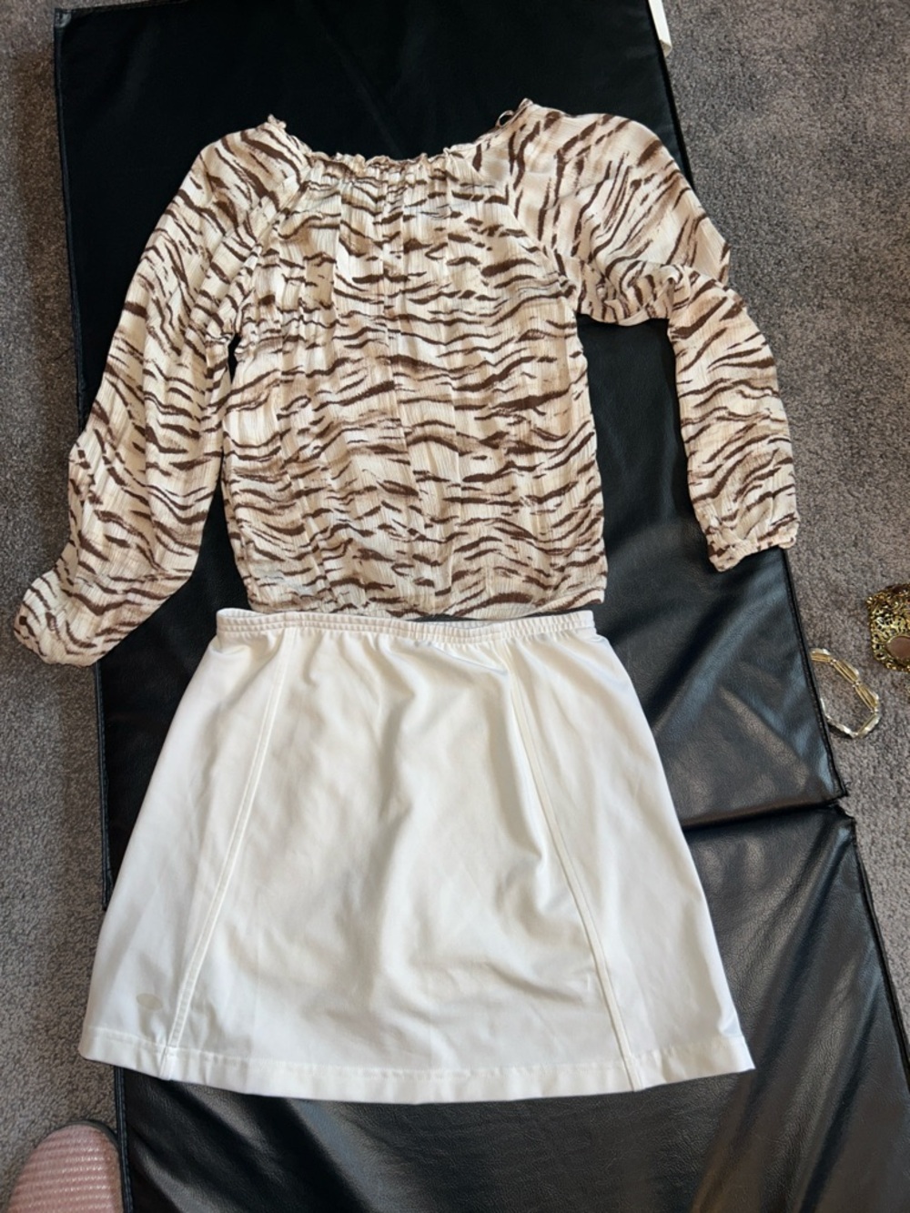 Adidas White Women's Athletic Mini Skirt Small w/ INC blouse XS & FREE barrette